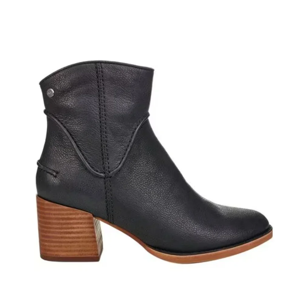 UGG | Annie Leather Ankle Block Heel Boots Black Brown Size 8.5